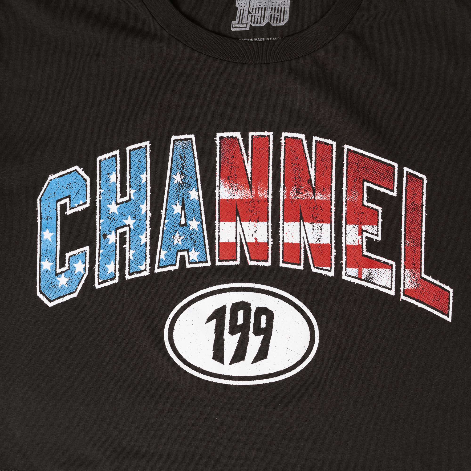 Channel 199 Flag Crop Tee front zoomed
